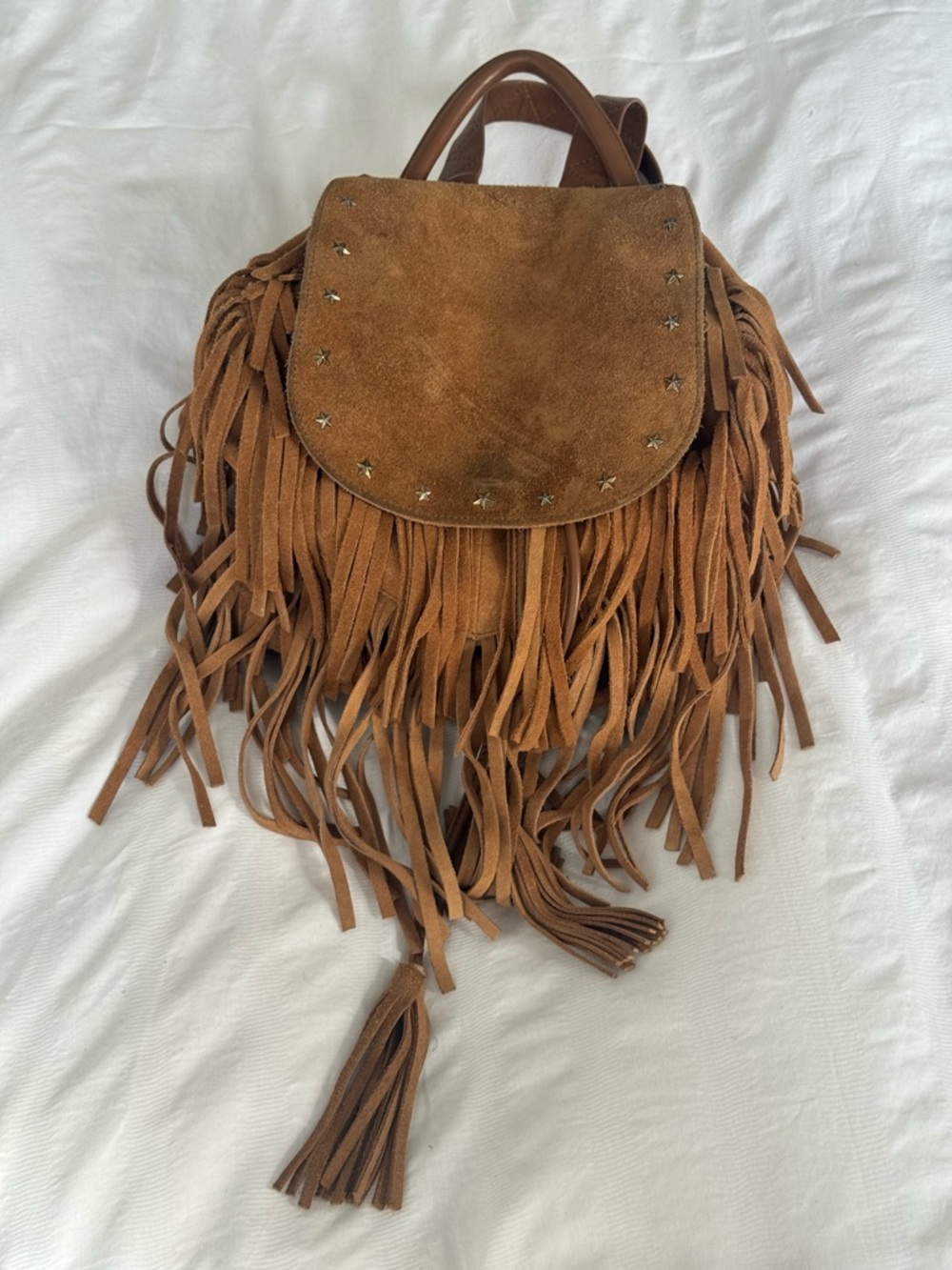 RARE Scotch & Soda Suede Fringe Backpack - Tan Suede Women's Bag (Real Leather)